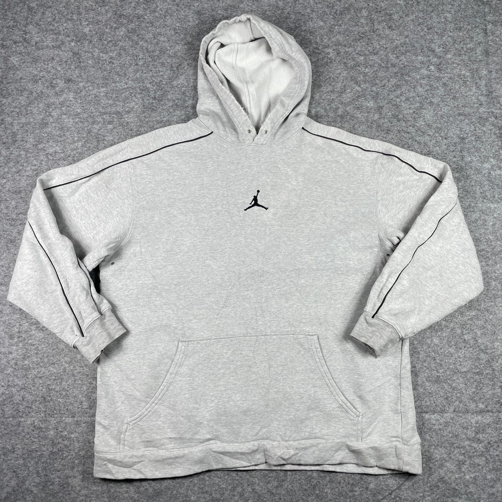 VTG Jordan Hoodie Mens XL Grey Center Jumpman Pullover Fleece Sweatshirt 90s